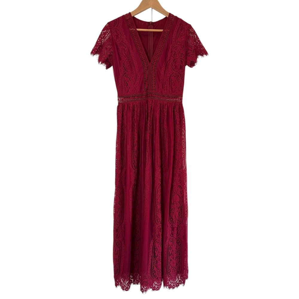 Boho Style Red Lace Maxi Dress